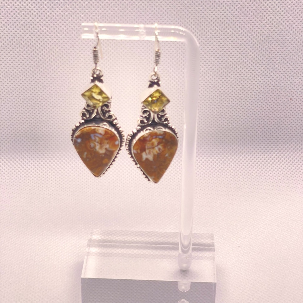 Australian Rainforest Jasper/Citrine Earrings - Picture 3 of 5